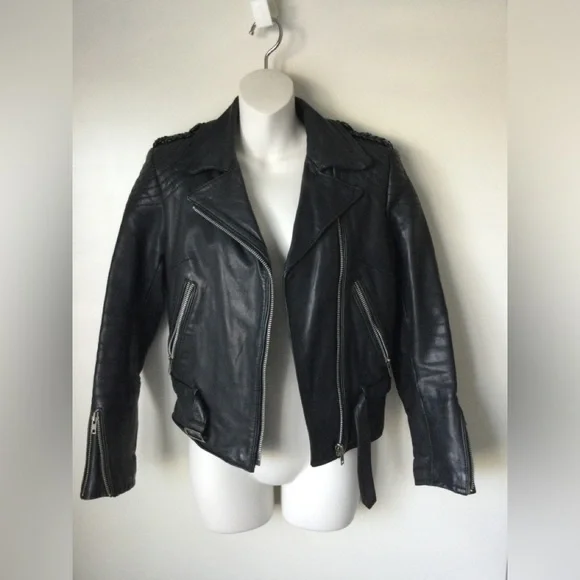 VTG Harley Davidson Leather Moto Jacket Black Motorcycle Cinch Back Women 34 - Picture 7 of 16